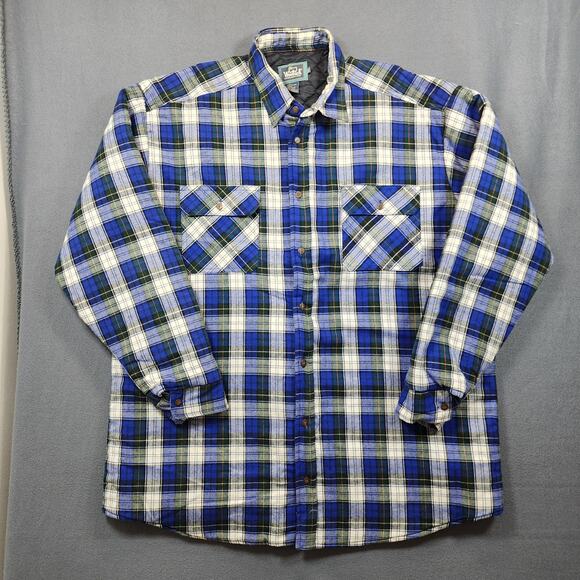 Woolrich Mens Flannel Shacket XXL Blue Madras Plaid Quilted Lining Outdoor Work